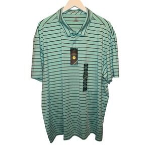 Mens XXXL Striped‎ Performance Polo Shirt Short Sleeve Green Gray Golf Casual